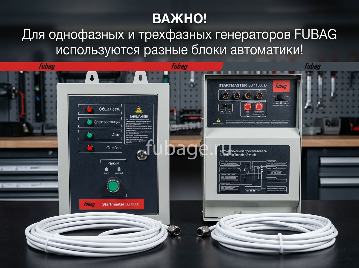 Блок автоматики предназначен для совместной работы с трехфазными электростанциями FUBAG моделей BS 6600 DA ES, BS 8500 DA ES, BS 11000 DA ES.